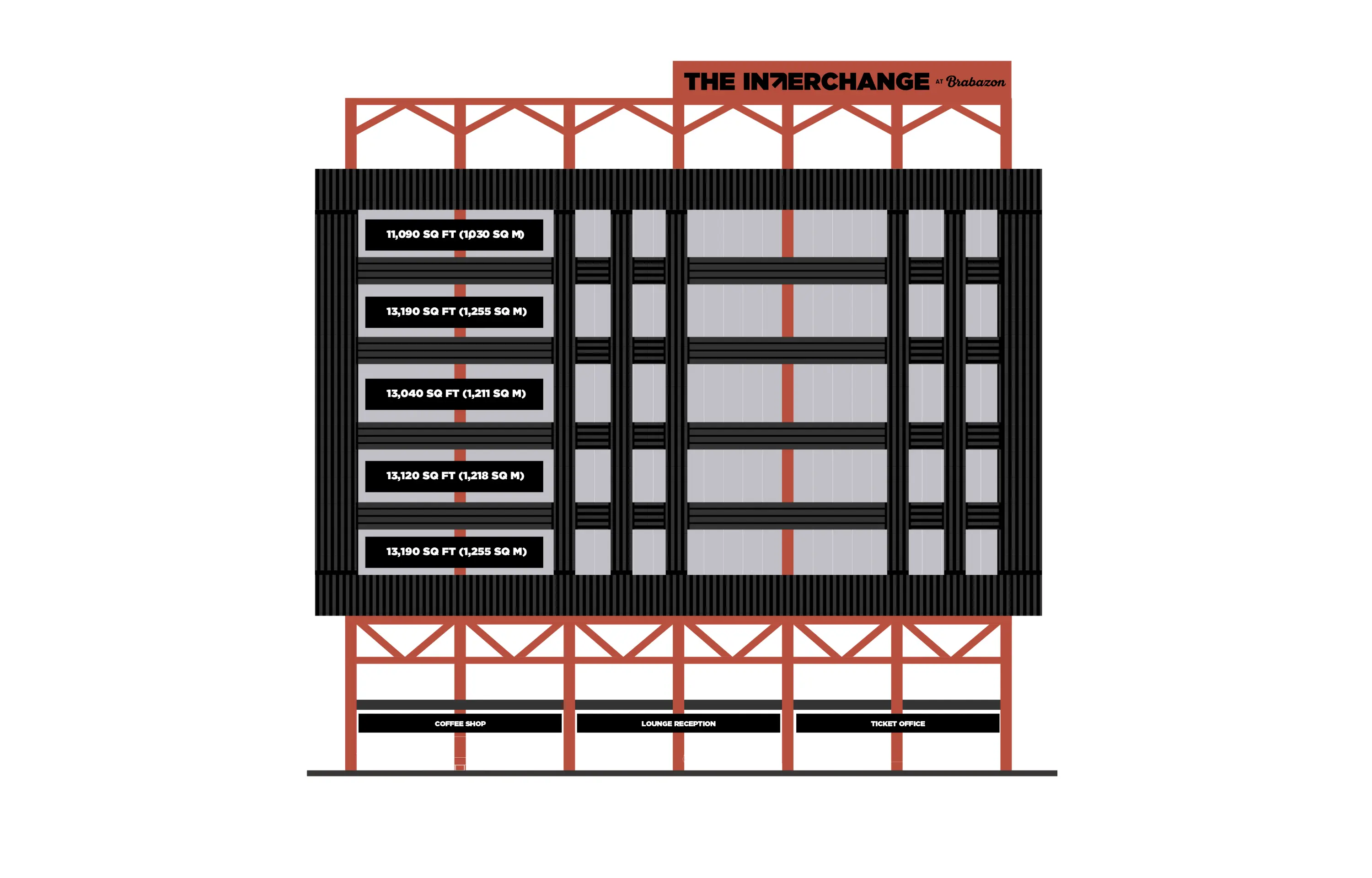 A schedule of areas diagram for The Interchange office to let at Brabazon in North Bristol
