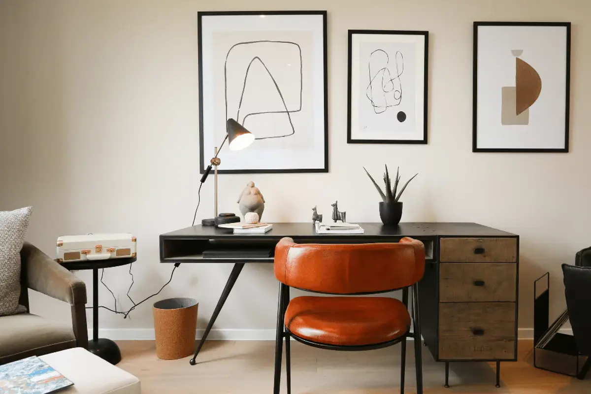 Light and airy styled home office.